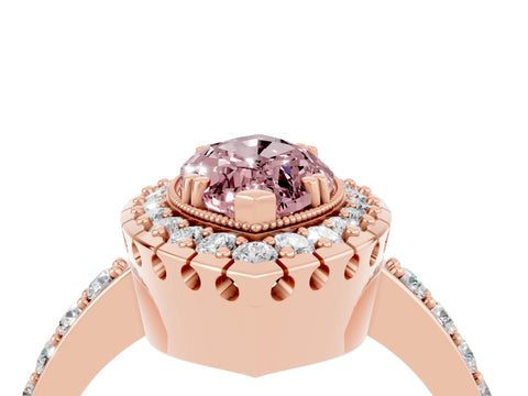 Rose gold Marquise Cut Diamond Halo Ring with Pavé Band and Prong Setting_4
