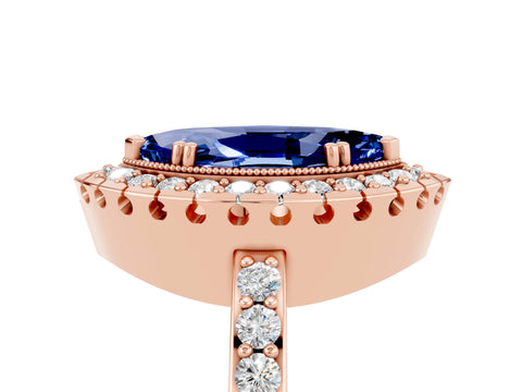 Rose gold Marquise Cut Diamond Halo Ring with Pavé Band and Prong Setting_5