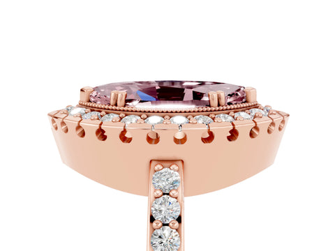 Rose gold Marquise Cut Diamond Halo Ring with Pavé Band and Prong Setting_5