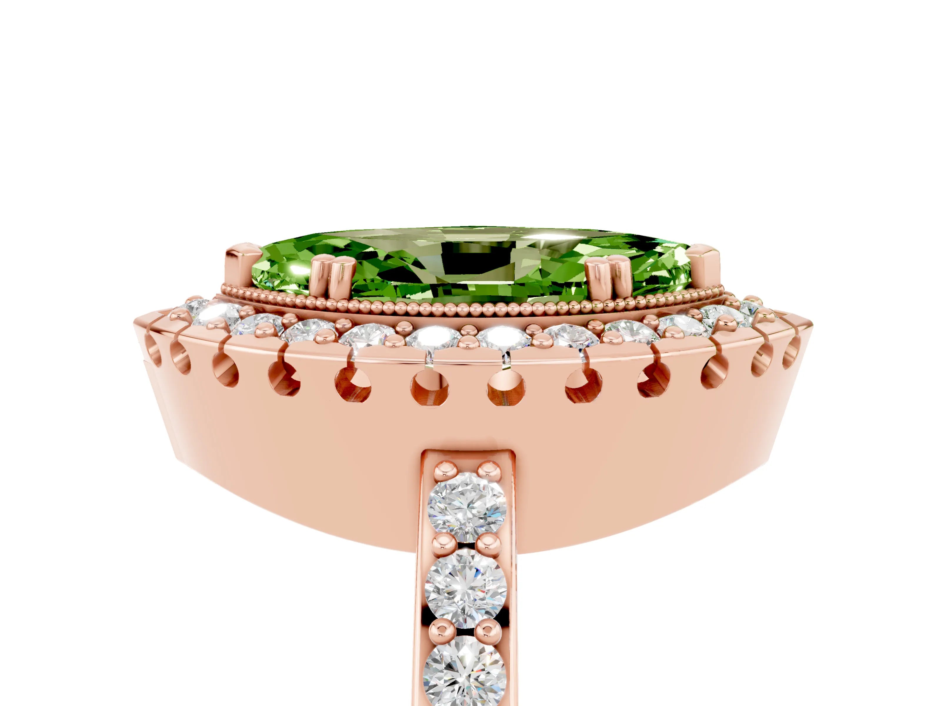 Rose gold Marquise Cut Diamond Halo Ring with Pavé Band and Prong Setting_5