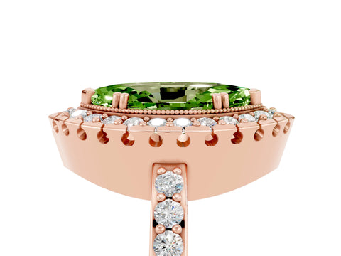 Rose gold Marquise Cut Diamond Halo Ring with Pavé Band and Prong Setting_5