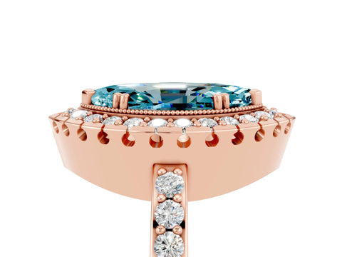 Rose gold Marquise Cut Diamond Halo Ring with Pavé Band and Prong Setting_5