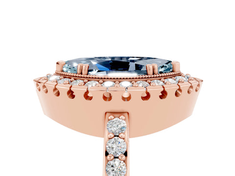 Rose gold Marquise Cut Diamond Halo Ring with Pavé Band and Prong Setting_5