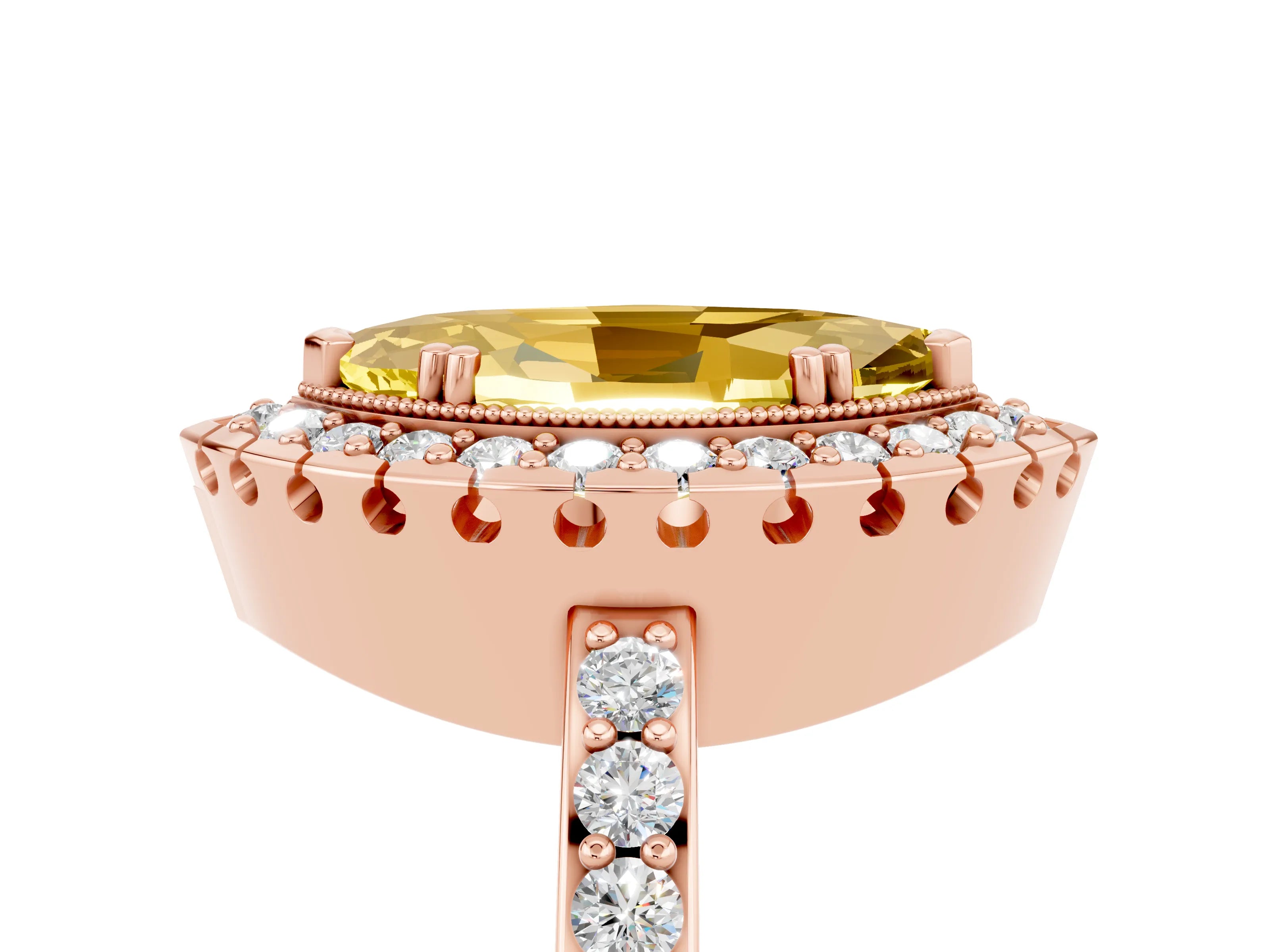 Rose gold Marquise Cut Diamond Halo Ring with Pavé Band and Prong Setting_5