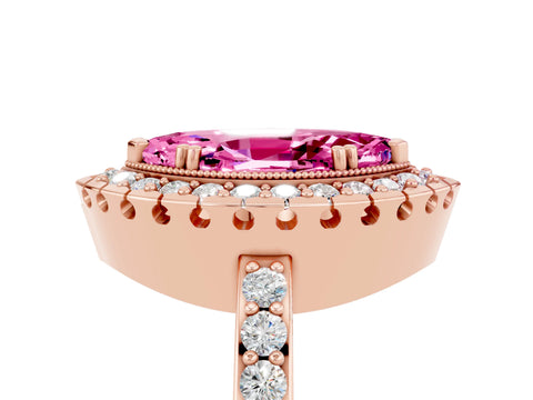 Rose gold Marquise Cut Diamond Halo Ring with Pavé Band and Prong Setting_5