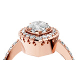 Rose gold Marquise Cut Diamond Halo Ring with Pavé Band and Prong Setting_7