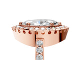 Rose gold Marquise Cut Diamond Halo Ring with Pavé Band and Prong Setting_8