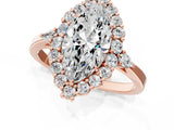 Rose gold Marquise Cut Diamond Halo Ring with Pear Side Stones and Prong Setting_58