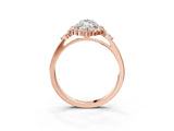 Rose gold Marquise Cut Diamond Halo Ring with Pear Side Stones and Prong Setting_60