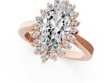 Rose gold Marquise Cut Diamond Halo Ring with Round Brilliant Halo and Solitaire Band_105
