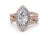 Rose gold Marquise Cut Diamond Halo Ring with Round Split Shank and Prong Setting_36