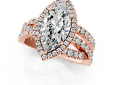 Rose gold Marquise Cut Diamond Halo Ring with Round Split Shank and Prong Setting_37