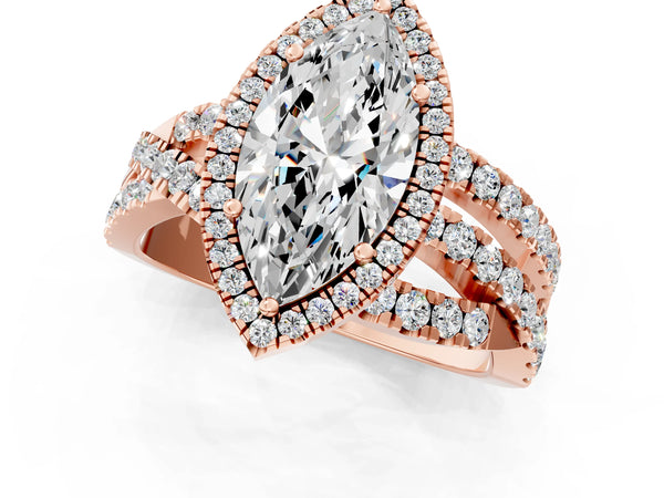Rose Gold Marquise Halo Engagement Ring Setting with Twisted Pave Split Shank