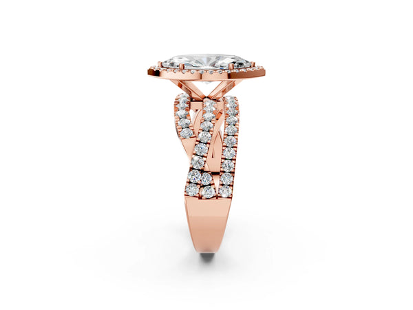 Rose Gold Marquise Halo Engagement Ring Setting with Twisted Pave Split Shank