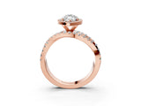 Rose gold Marquise Cut Diamond Halo Ring with Round Split Shank and Prong Setting_39
