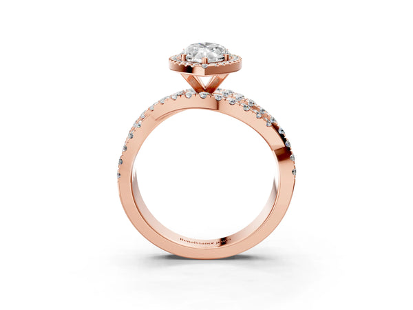 Rose Gold Marquise Halo Engagement Ring Setting with Twisted Pave Split Shank