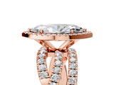Rose gold Marquise Cut Diamond Halo Ring with Round Split Shank and Prong Setting_41