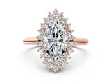 Rose gold Marquise Cut Diamond Halo Ring with Solitaire Band and Prong Setting_70