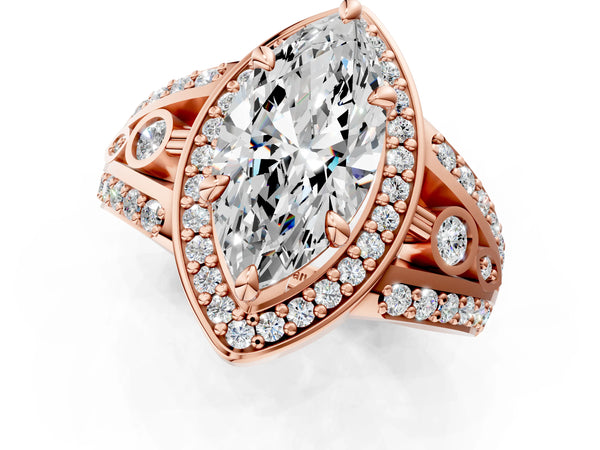 Rose Gold Marquise Hidden Halo Split Shank Engagement Ring Setting