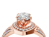 Rose gold Marquise Cut Diamond Halo Ring with Split Shank and Bezel Accents and Four-Prong Setting_13