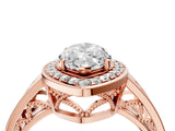 Rose gold Marquise Cut Diamond Halo Ring with Split Shank and Bezel Accents and Prong Setting_18