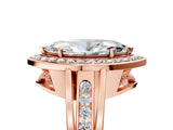 Rose gold Marquise Cut Diamond Halo Ring with Split Shank and Bezel Accents and Prong Setting_19