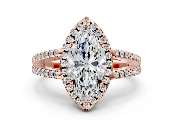 Rose gold Marquise Cut Diamond Halo Split Shank Engagement Ring