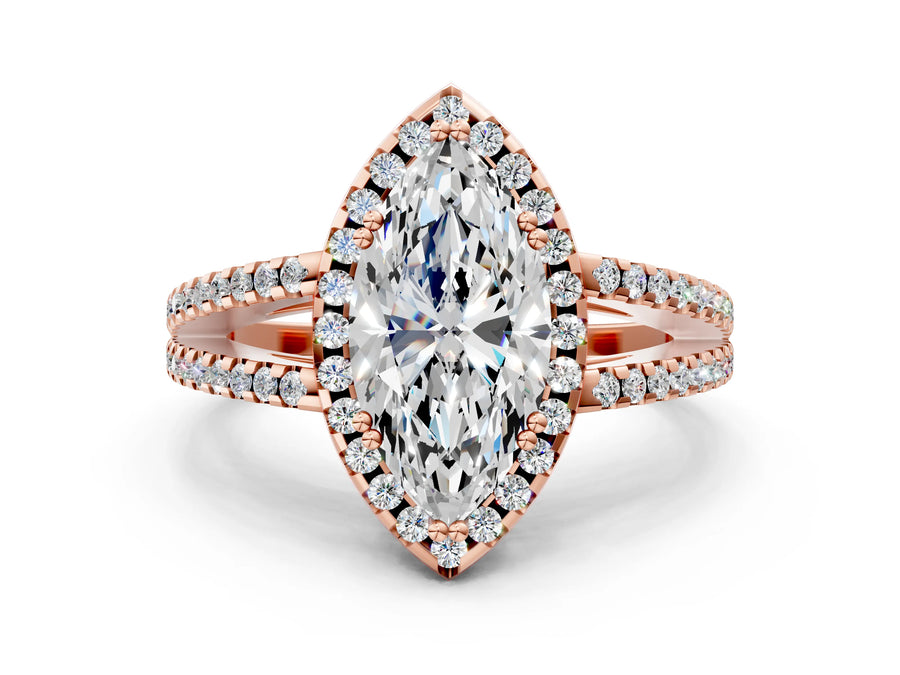 Rose gold Marquise Cut Diamond Halo Split Shank Engagement Ring