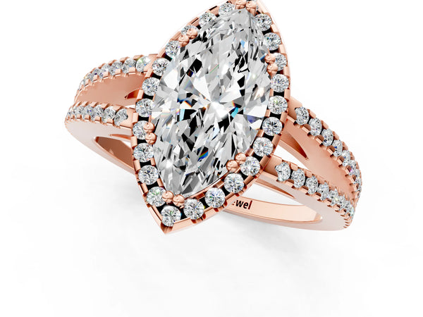 Rose gold Marquise Cut Diamond Halo Split Shank Engagement Ring