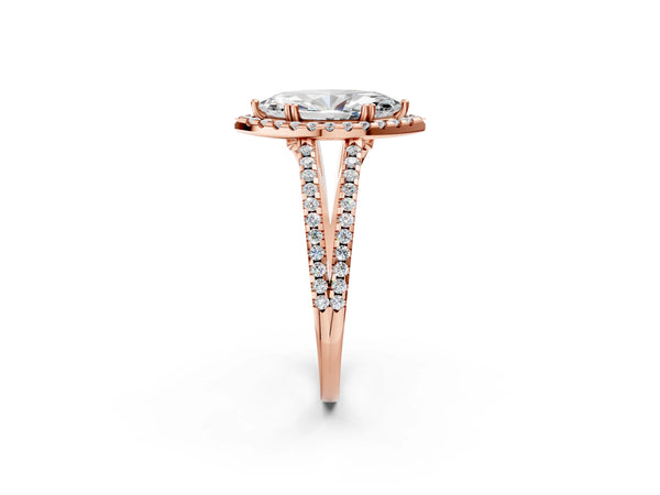 Rose gold Marquise Cut Diamond Halo Split Shank Engagement Ring