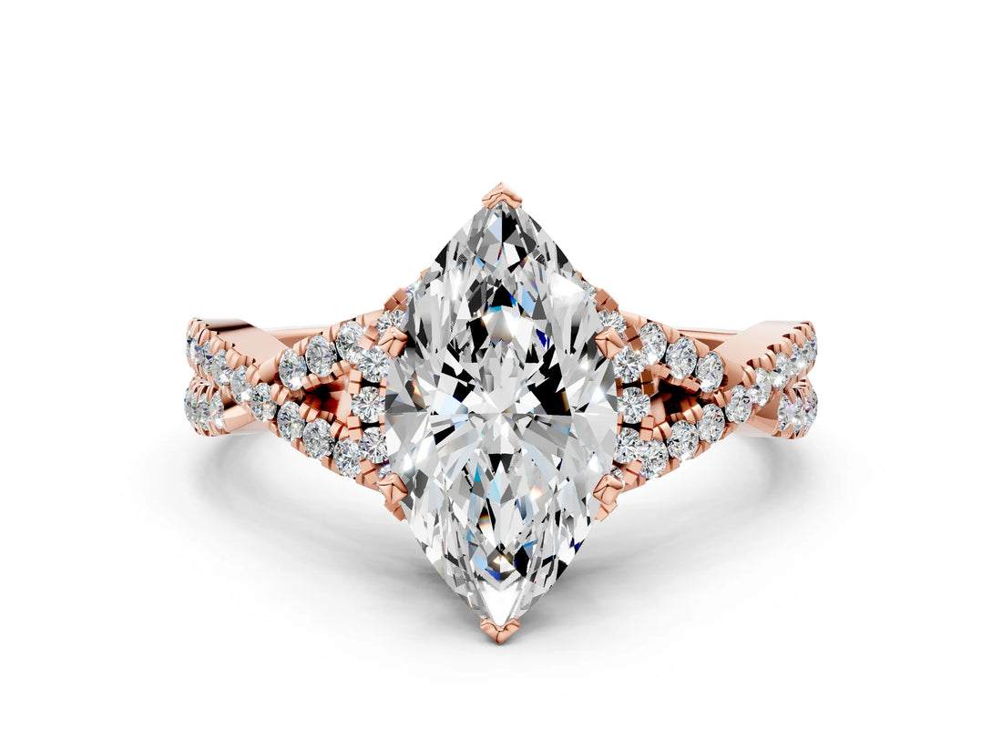 Rose gold Marquise Cut Diamond  Halo Twist Band Solitaire Prong Setting Ring_48