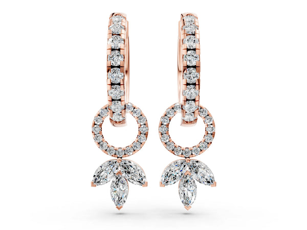 Rose gold Round and Marquise Diamond Huggie Drop Earrings