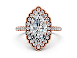 Rose gold Marquise Cut Diamond Milgrain Floral Halo Engagement Ring with Pavé Band_21