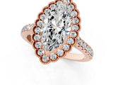 Rose gold Marquise Cut Diamond Milgrain Floral Halo Engagement Ring with Pavé Band_22