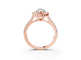 Rose gold Marquise Cut Diamond Milgrain Floral Halo Engagement Ring with Pavé Band_24