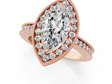 Rose gold Marquise Cut Diamond Milgrain Halo Engagement Ring with Round Pavé Band and Prong Setting_13
