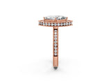 Rose gold Marquise Cut Diamond Milgrain Halo Engagement Ring with Round Pavé Band and Prong Setting_14