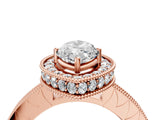 Rose gold Marquise Cut Diamond Milgrain Halo Engagement Ring with Round Pavé Band and Prong Setting_16
