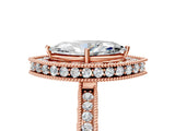 Rose gold Marquise Cut Diamond Milgrain Halo Engagement Ring with Round Pavé Band and Prong Setting_17