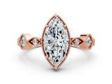 Rose gold Marquise Cut Diamond Milgrain Marquise Band with Prong Setting_3
