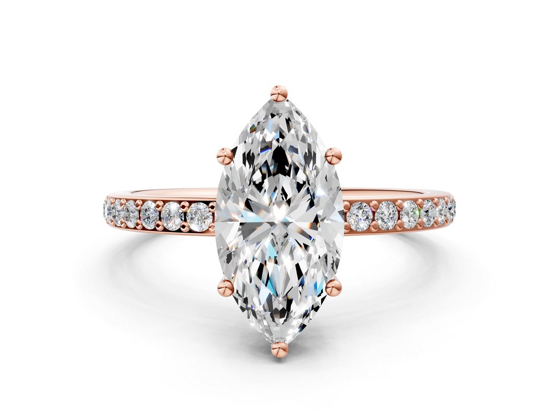 Rose gold Marquise Cut Diamond Pavé Band Ring with Four-Prong Setting_40