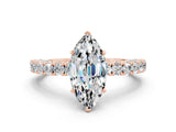 Rose gold Marquise Cut Diamond Pavé Band Solitaire Ring with Prong Setting