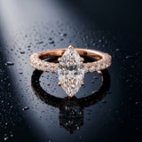 Rose gold Marquise Cut Diamond Pavé Band Solitaire Ring with Prong Setting_16