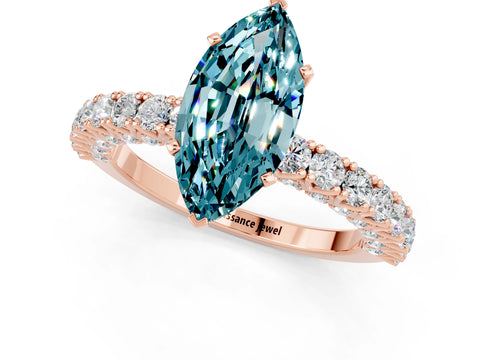Rose gold Marquise Cut Diamond Pavé Band Solitaire Ring with Prong Setting_1