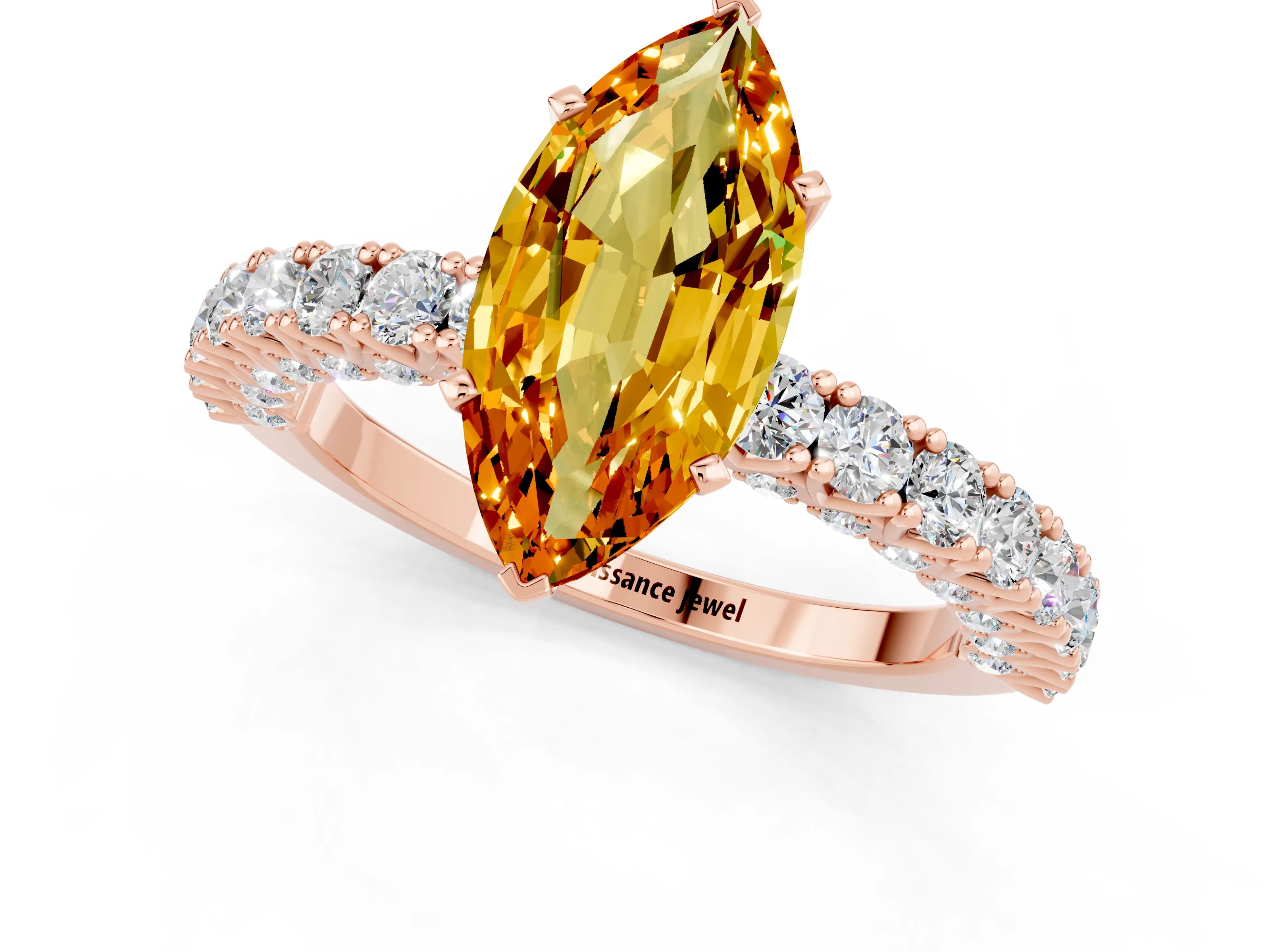 Rose gold Marquise Cut Diamond Pavé Band Solitaire Ring with Prong Setting_1