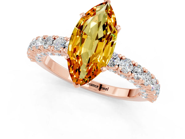 Rose gold Marquise Cut Diamond Pavé Band Solitaire Ring with Prong Setting