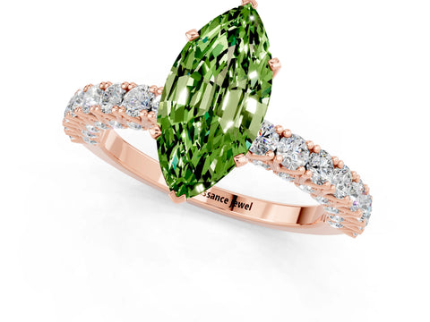 Rose gold Marquise Cut Diamond Pavé Band Solitaire Ring with Prong Setting_1