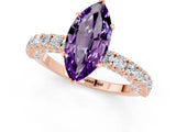 Rose gold Marquise Cut Diamond Pavé Band Solitaire Ring with Prong Setting_1