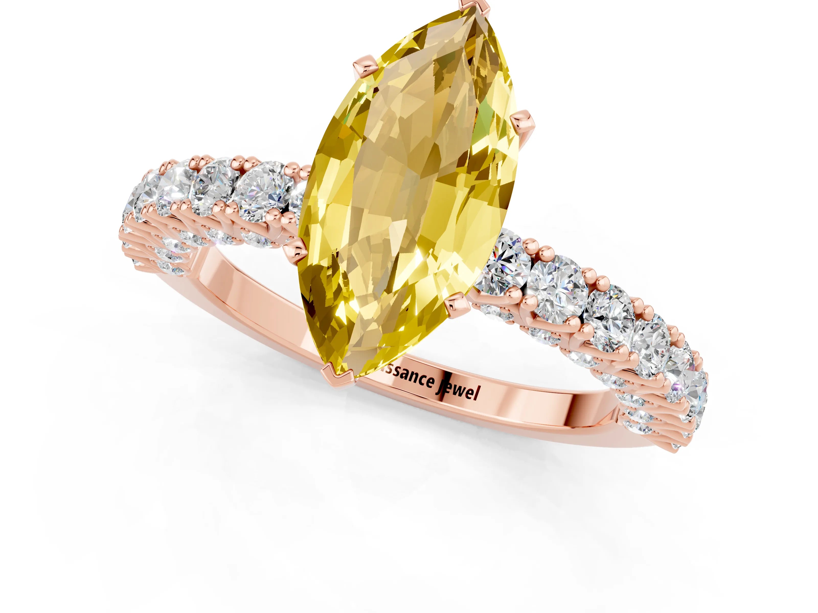 Rose gold Marquise Cut Diamond Pavé Band Solitaire Ring with Prong Setting_1