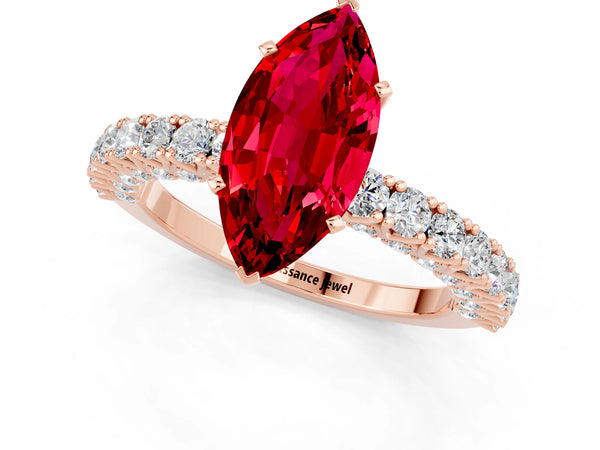 Rose gold Marquise Cut Diamond Pavé Band Solitaire Ring with Prong Setting